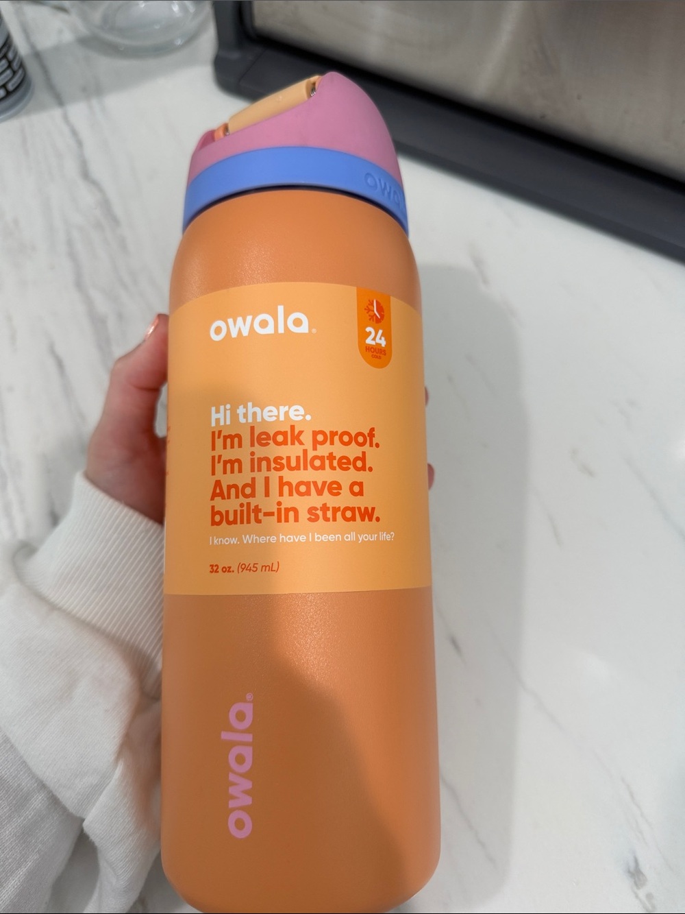 Owala Insulated Water Bottle - Orange with Pink & purple Accents